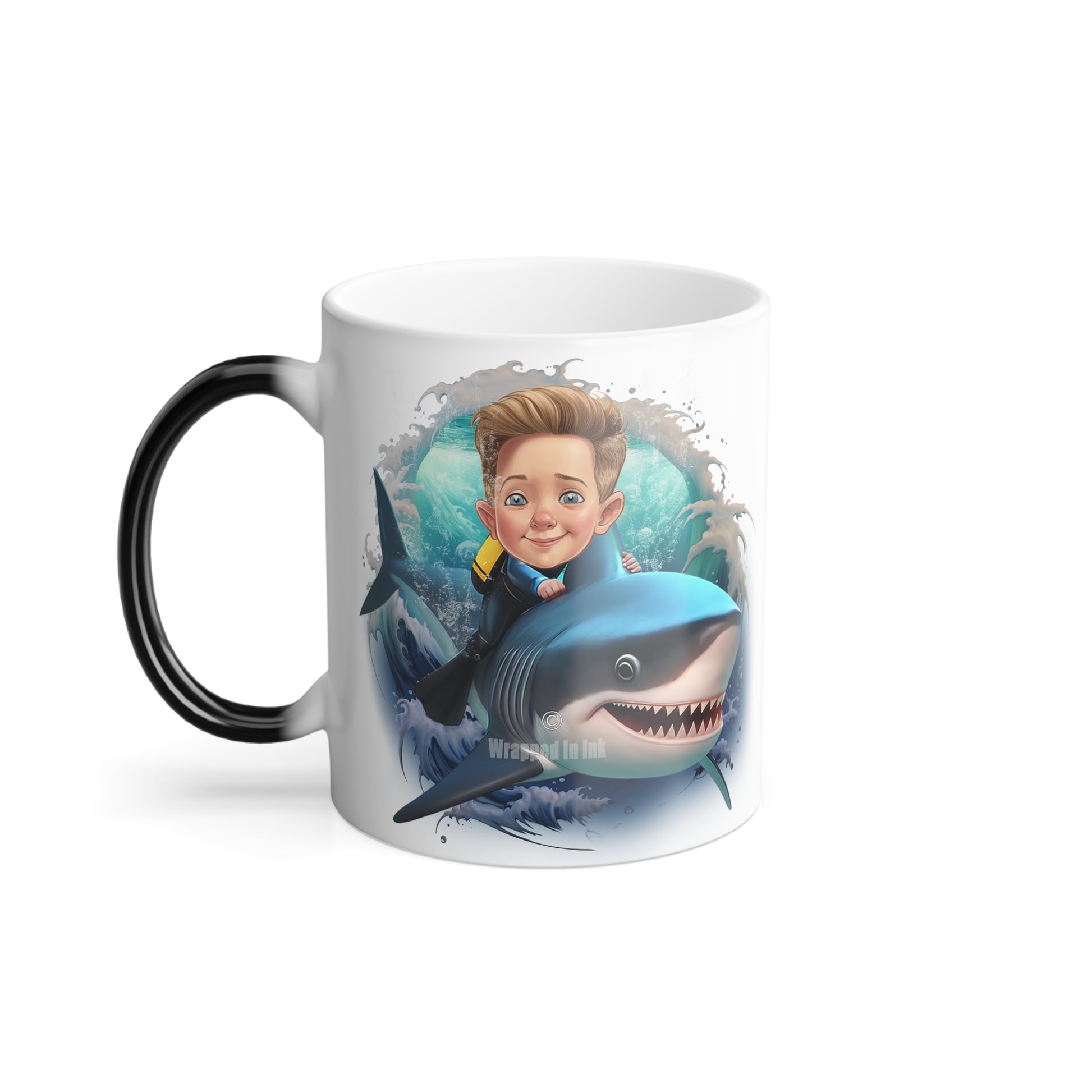 Child Riding a Shark Custom Cartoon Caricature From Photo
