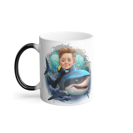 Child Riding a Shark Custom Cartoon Caricature From Photo