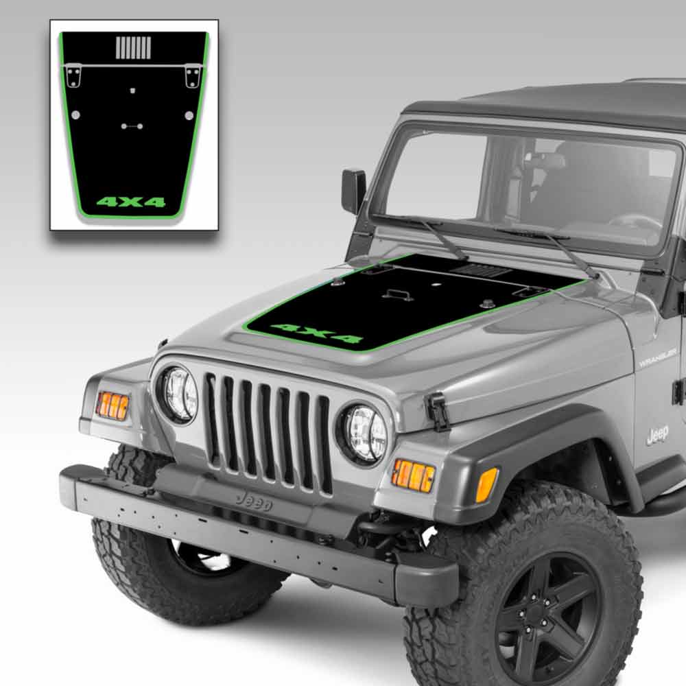 Jeep Wrangler Hood Vinyl Graphics Decal Stripe Kit for Jeep TJ 1996-2006 Green 4x4