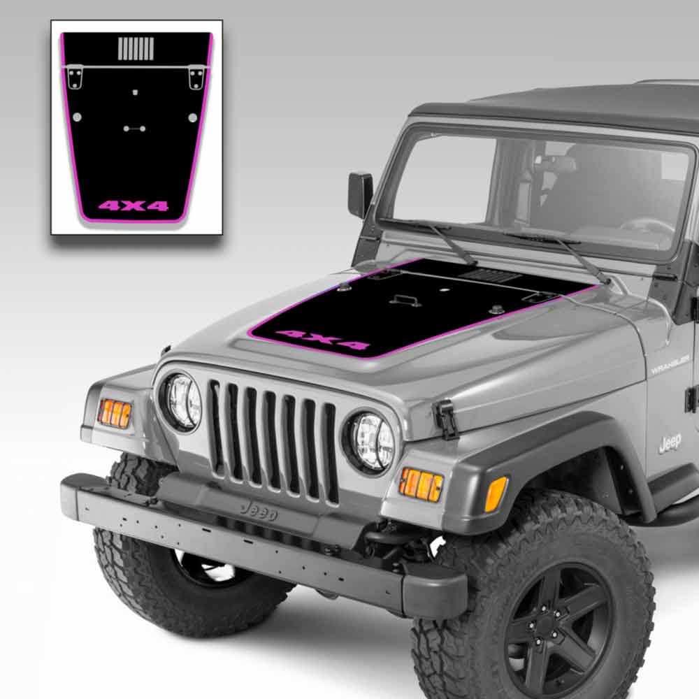 Jeep Wrangler Hood Vinyl Graphics Decal Stripe Kit for Jeep TJ 1996-2006 Pink 4x4
