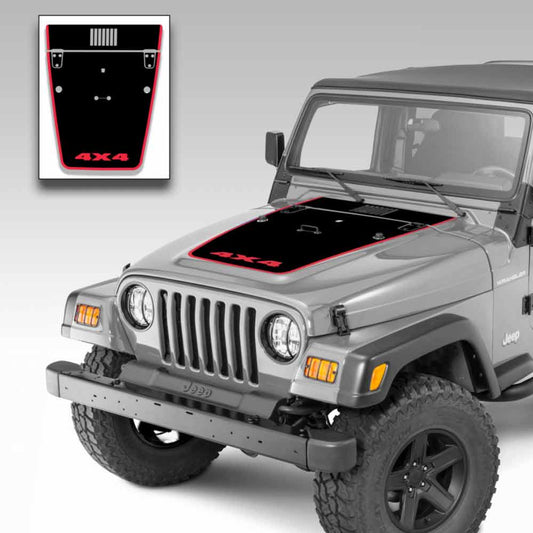 Jeep Wrangler Hood Vinyl Graphics Decal Stripe Kit for Jeep TJ 1996-2006  Red 4x4