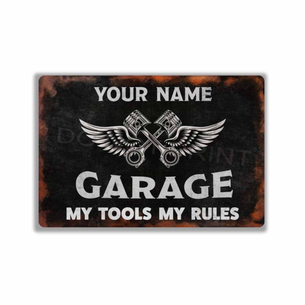 Targa my garage my rules stampa metallo vintage retrò pub bar Targa my garage my rules stampa metallo vintage retrò pub bar