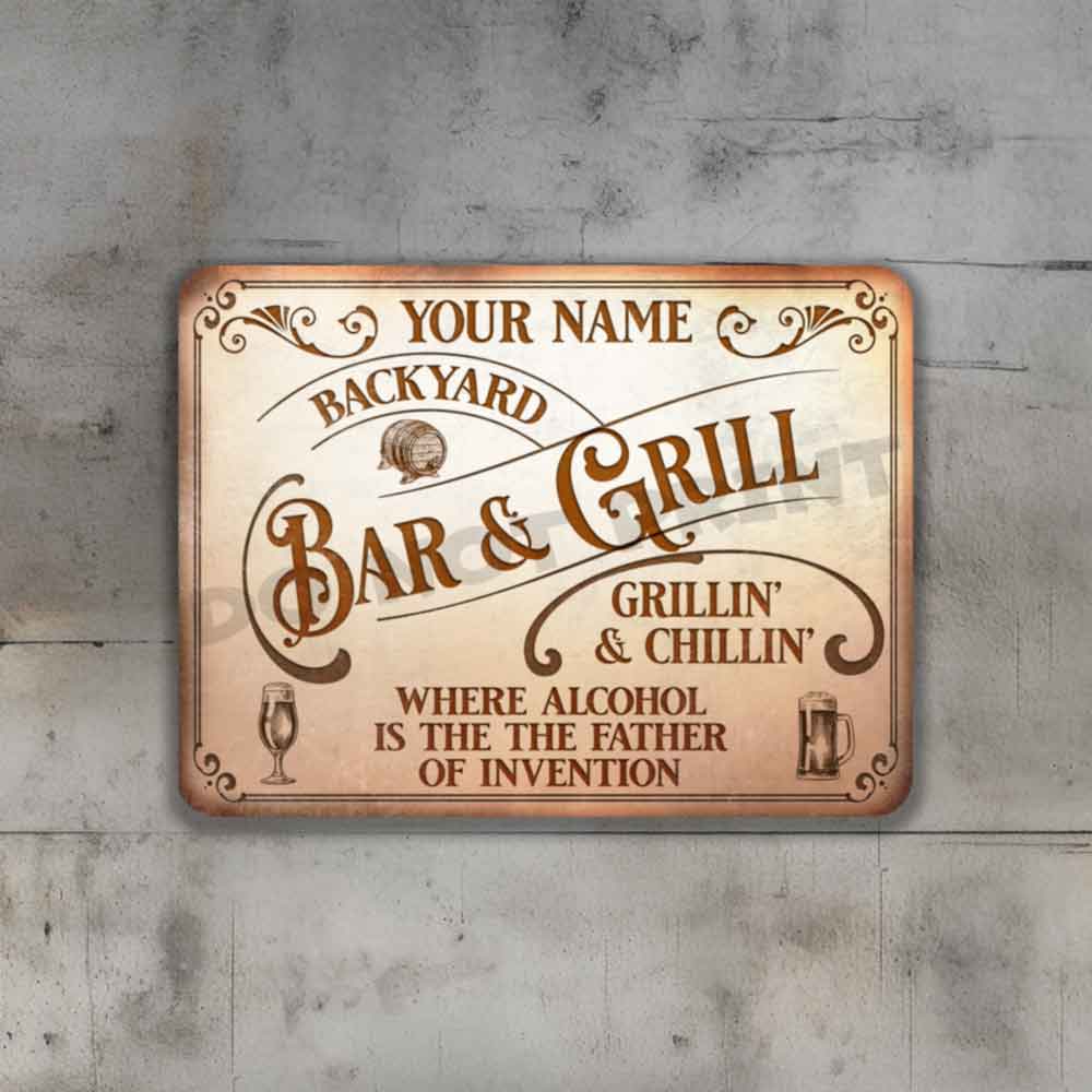 Personalized Bar Sign Vintage Rusty White Metal Sign - Vintage Pub Sign Classic Wall Art Metal Sign 12" x 9”