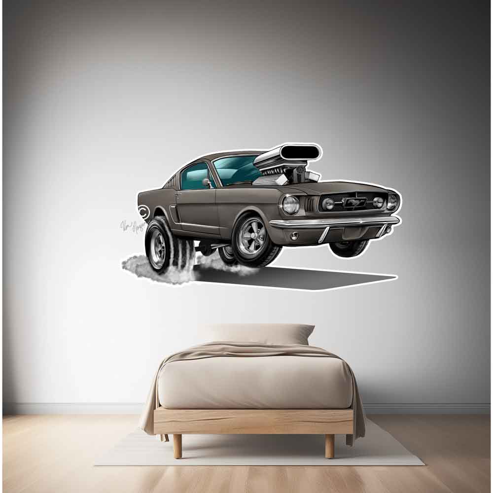 Mustang Car Caricature Wall Decals - Racing Caricature Mural From Photo