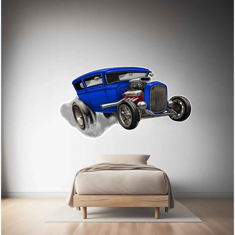 Child Driving 1929 Ford Sedan Tudor Wall Decals - Caricature Mural From Photo