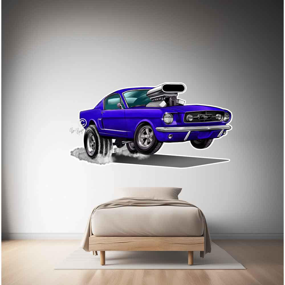Mustang Car Caricature Wall Decals - Racing Caricature Mural From Photo