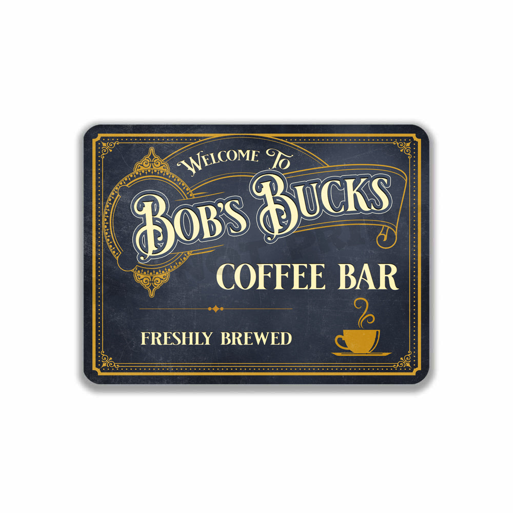 Personalized Vintage Coffee Bar Sign - Coffee Shop Sign Café Classic Wall Art Metal Sign 12" x 9”