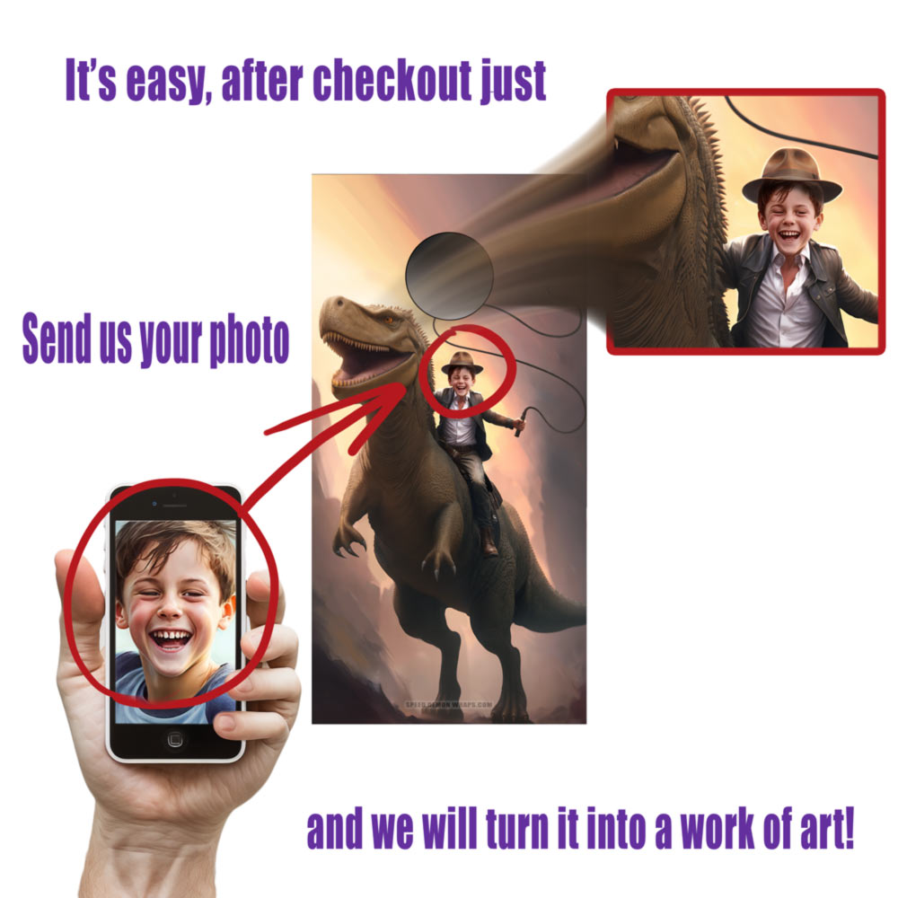 Personalized Cornhole WrT-Rex Dinosaur, Custom Portrait From Photo