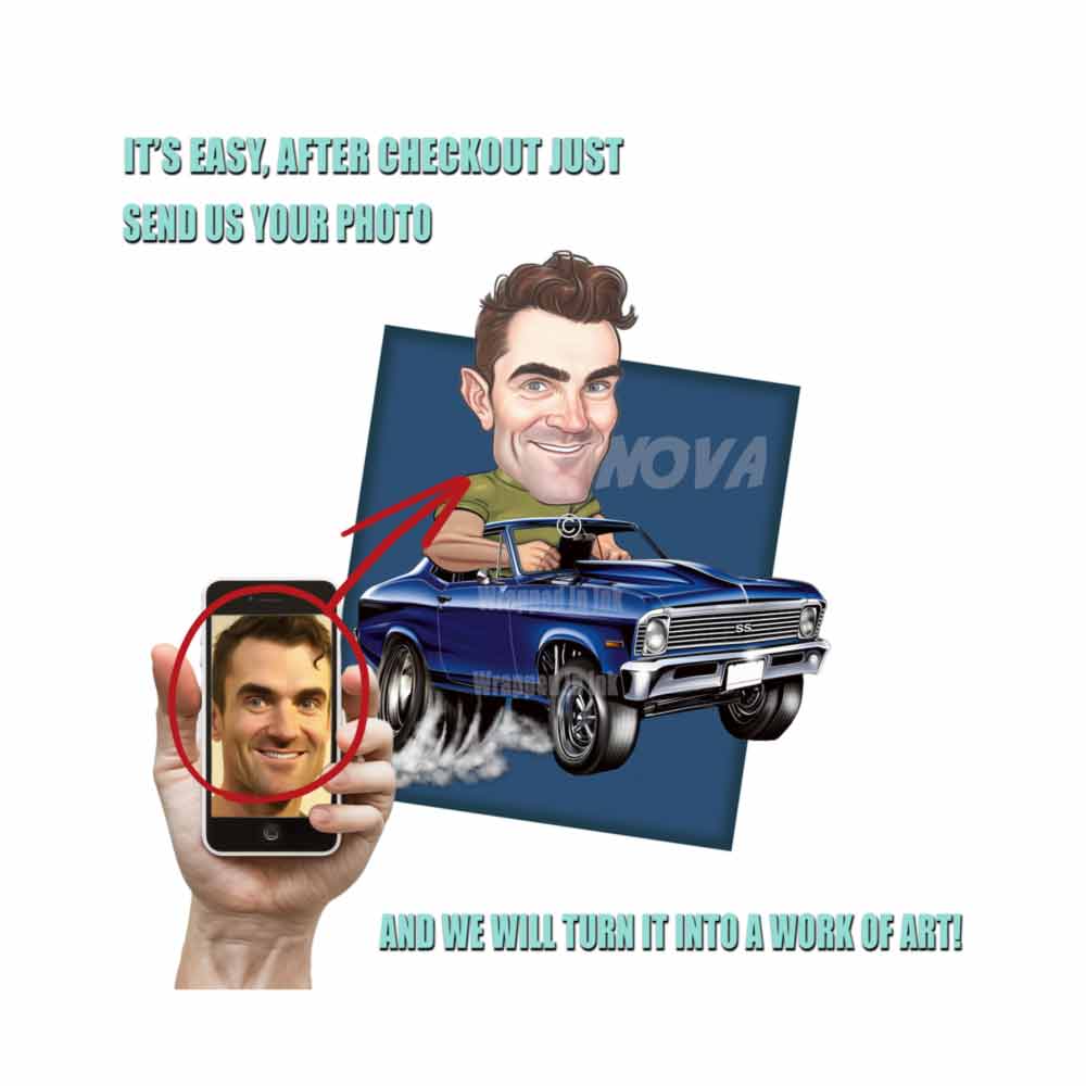 Chevy Nova Muscle Car Caricature Metal Sign