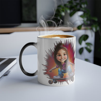 Child on a Skateboard Custom Cartoon Caricature From Photo Personalized Magic Mug