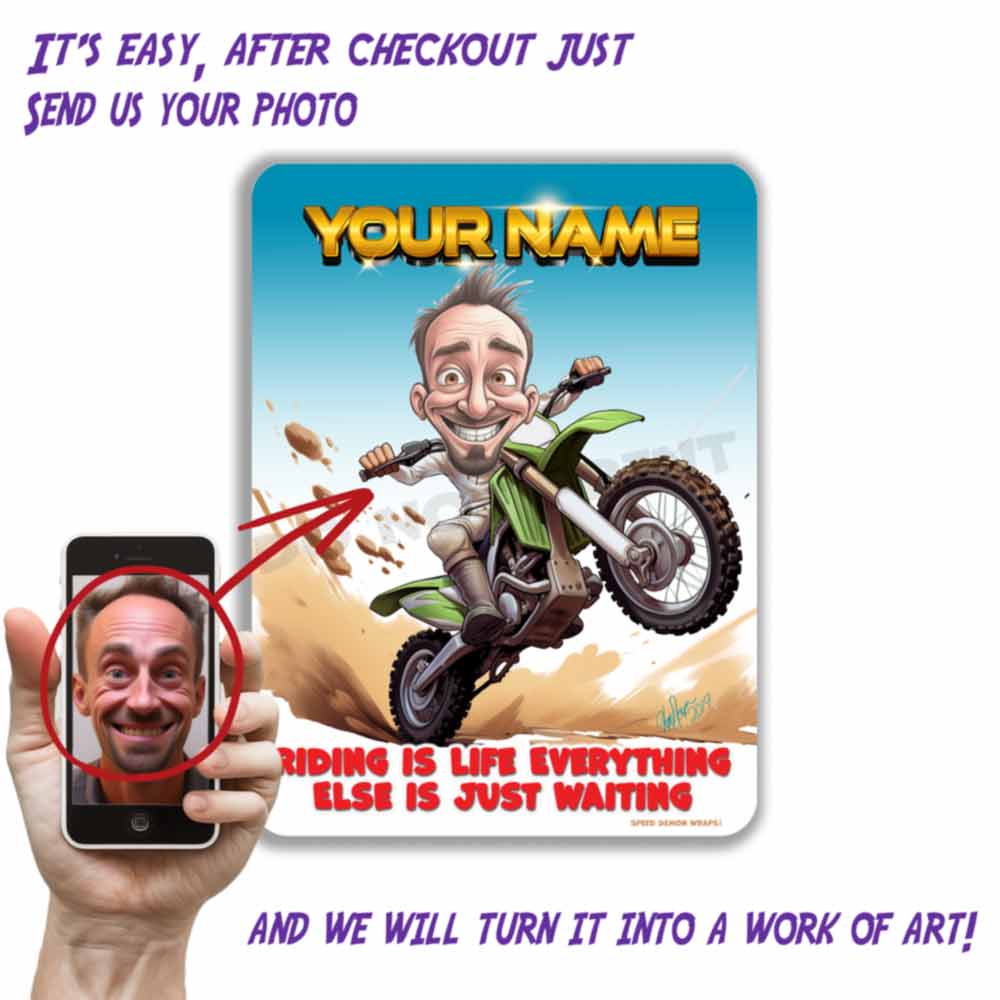 Personalized Dirt Bike Caricature Metal Sign everything else is just waiting