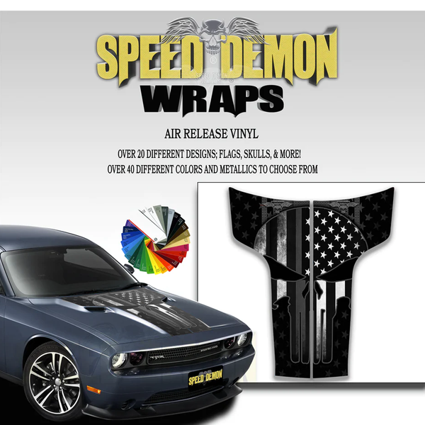 Dodge Challenger Hood Punisher Stripes 2011-2014 American Flag Gray Line