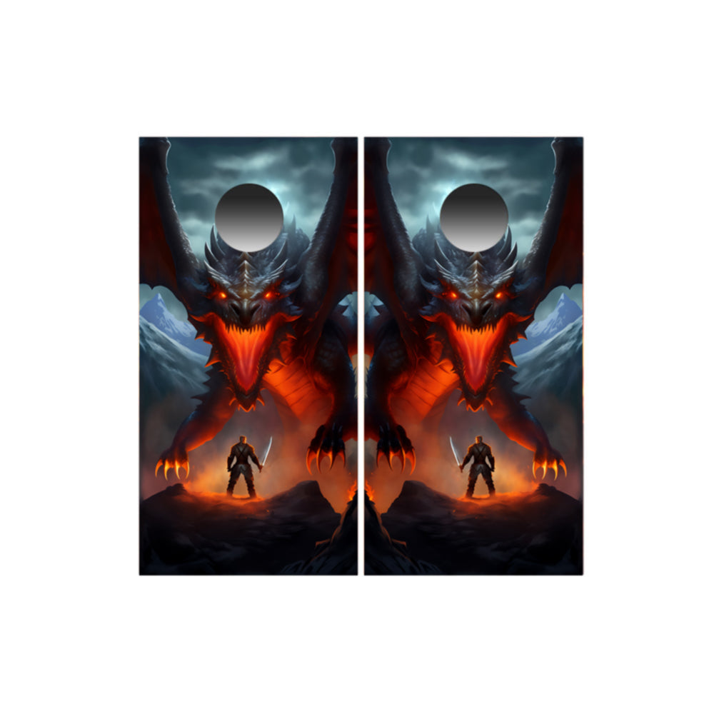 Dragon and Knight Cornhole Wraps Kustom Low Brow Art