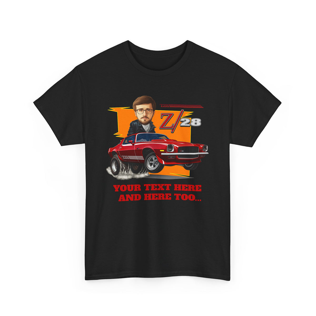 Z-28 Camaro Hotrod Car Caricature T-Shirt from Photo