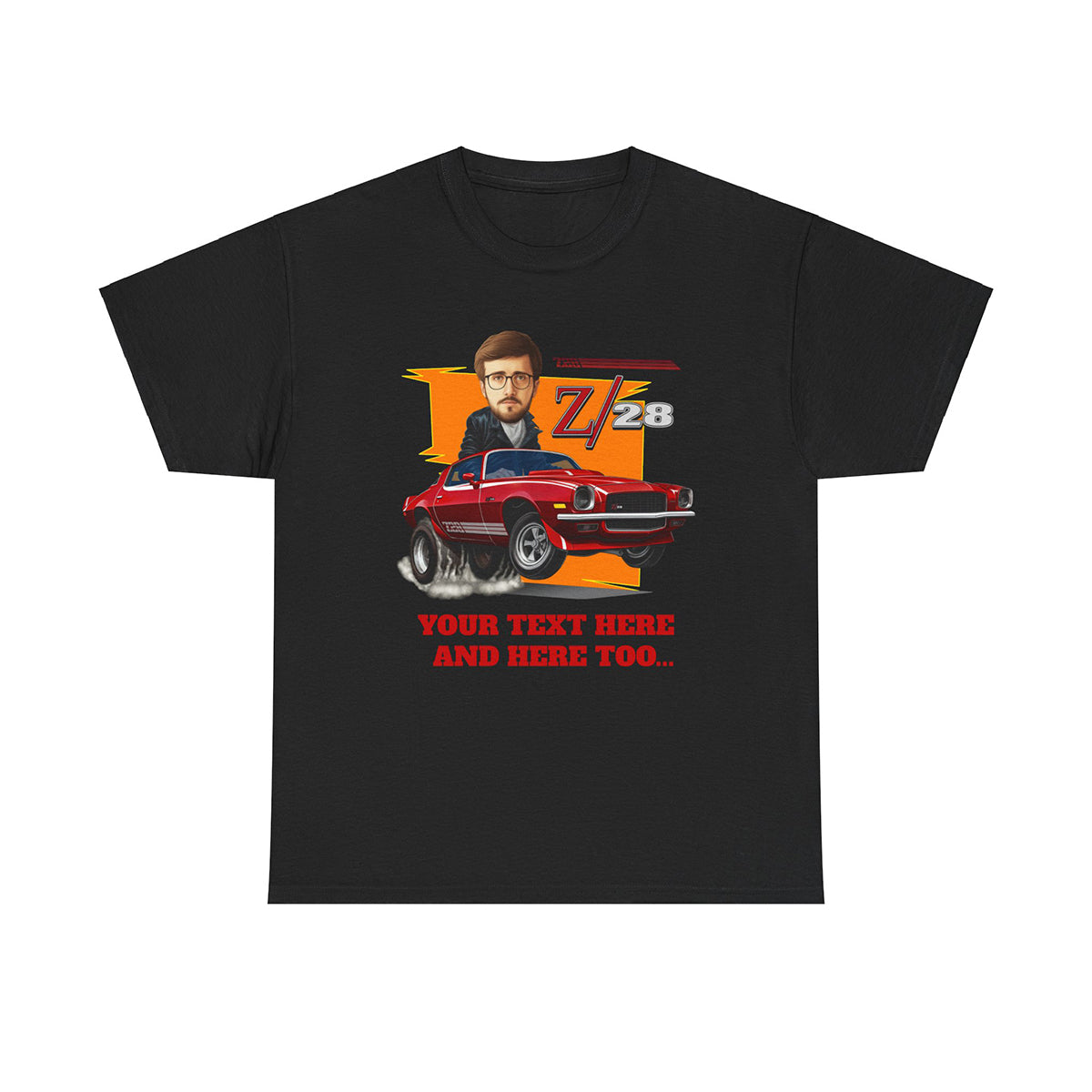 Z-28 Camaro Hotrod Car Caricature T-Shirt from Photo