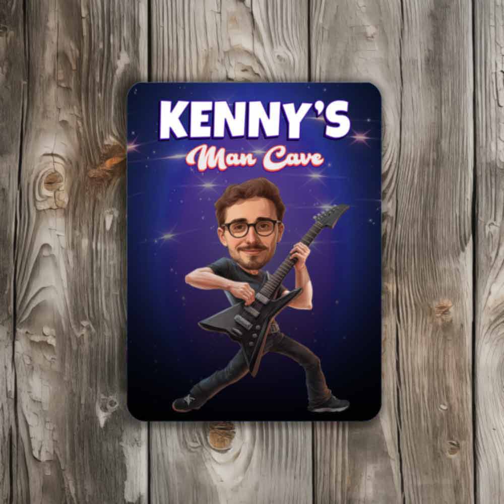 Rockstar Caricature Rock N Roll Guitarist Custom Metal Sign Portrait from Photo 12" x 9”