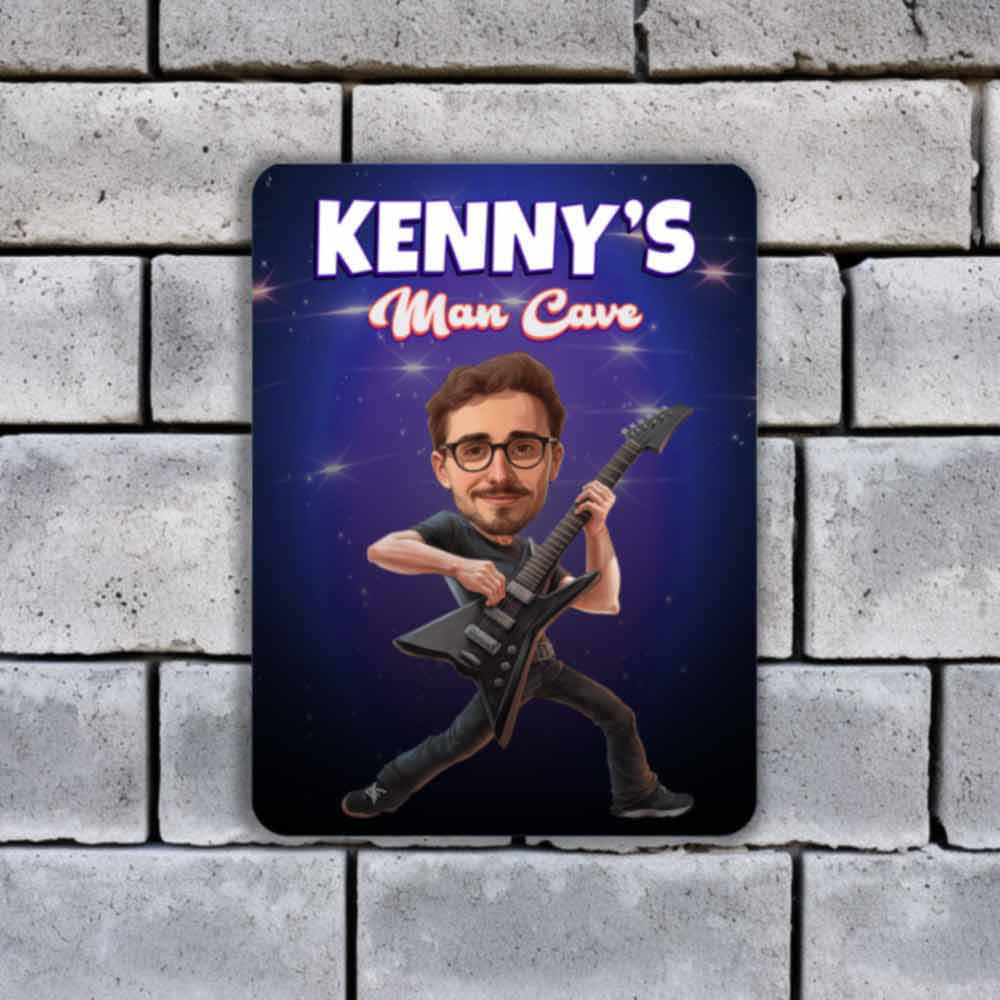 Rockstar Caricature Rock N Roll Guitarist Custom Metal Sign Portrait from Photo 12" x 9”