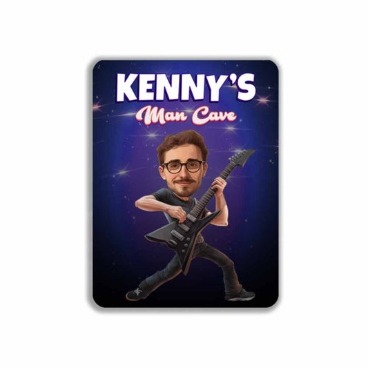 Rockstar Caricature Rock N Roll Guitarist Custom Metal Sign Portrait from Photo 12" x 9”