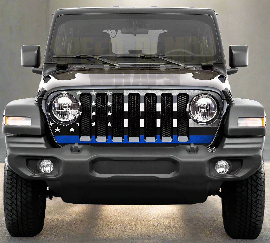 JL Jeep Wrangler Grill Wrap Thin Blue Line 2018-2024