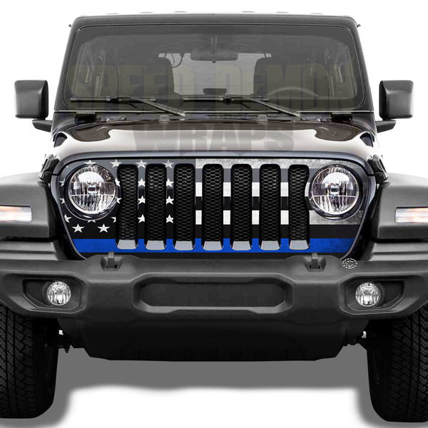 Pre-cut Jeep Wrangler Grill Wrap American Flag Thin Blue Line