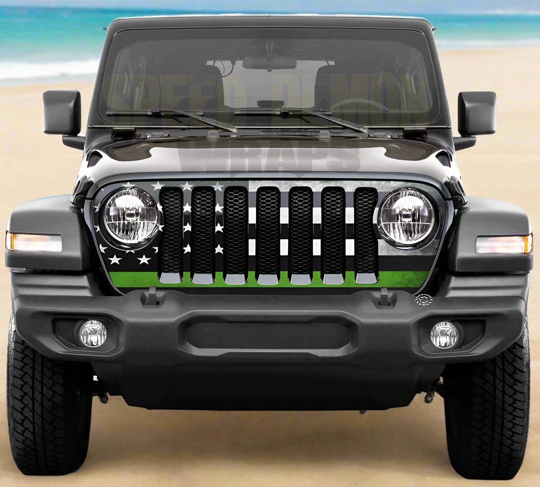 American Flag Jeep Wrangler Grill Wrap Green Line