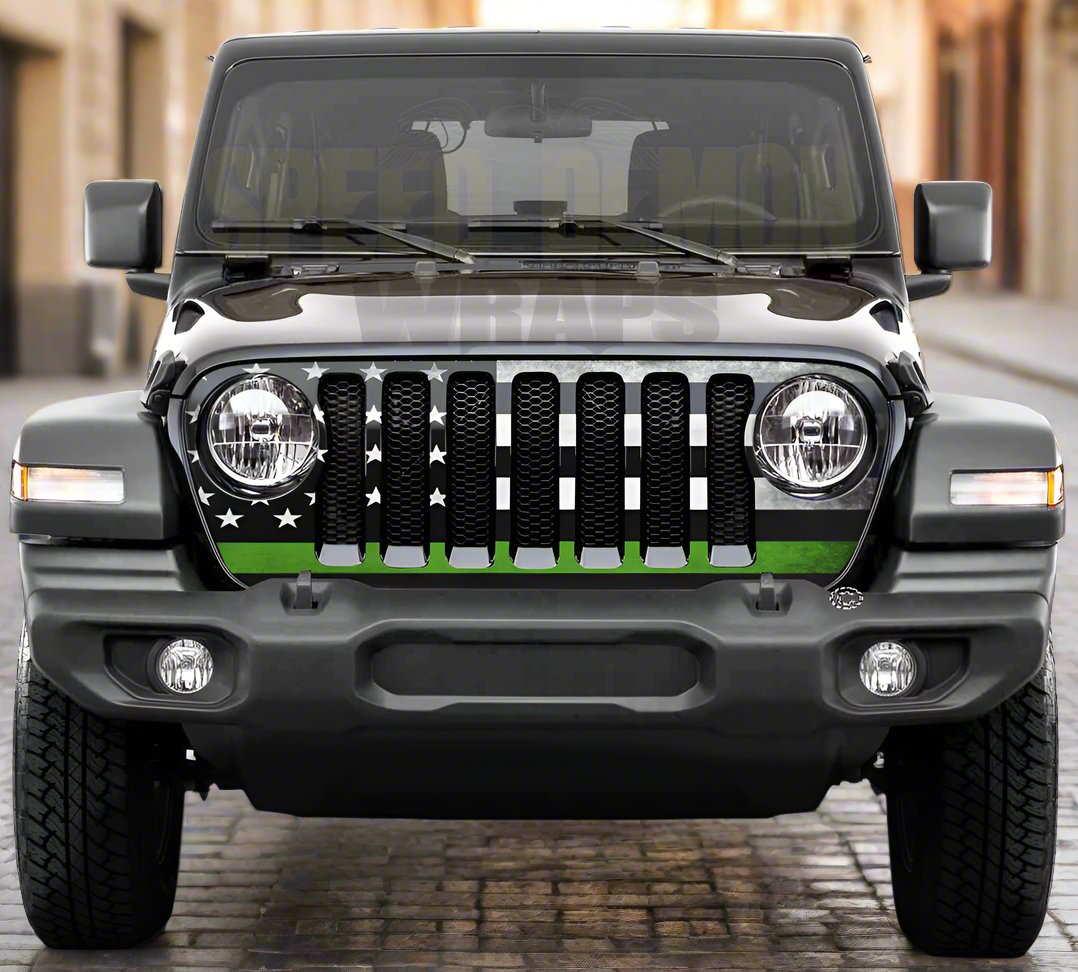 American Flag Jeep Wrangler Grill Wrap Green Line JL 2018-2024