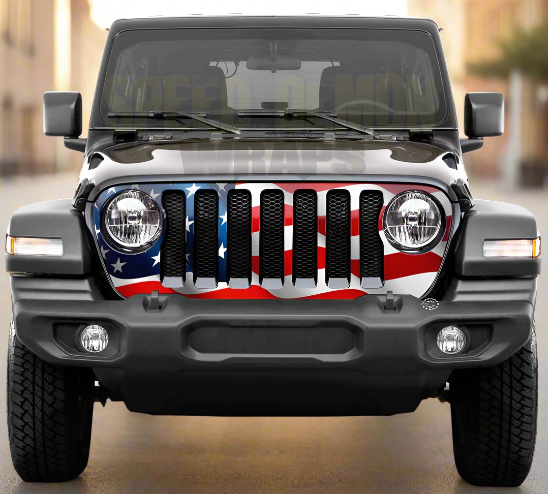 Jeep Gril Wrap Waving American Flag JL