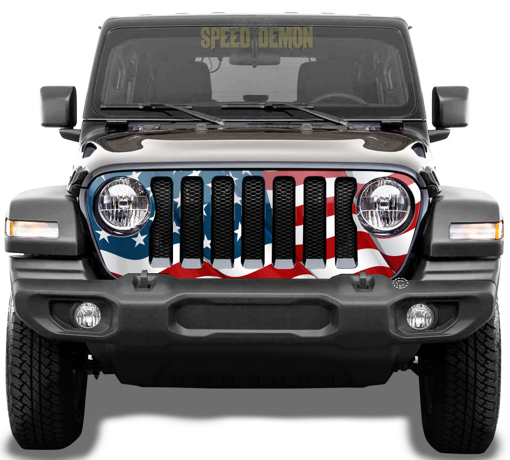 Jeep Wrangler Grill Wrap Waving American Flag JL 2018-2025 JL 3