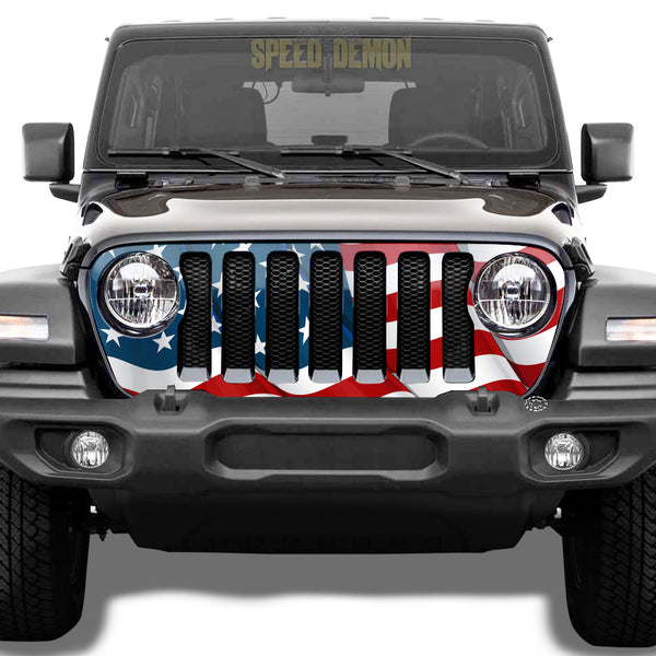 Jeep Wrangler Grill Wrap Waving American Flag JL 2018-2025 JL 3