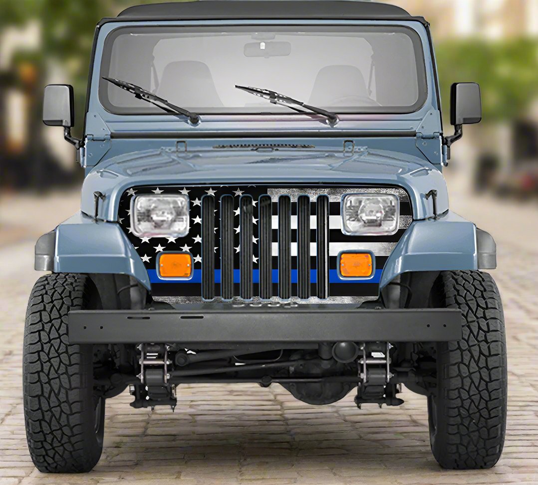 YJ Jeep Wrangler Grill Wraps American Flag Blue Line