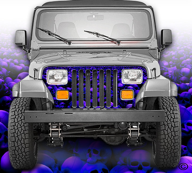 Blue Jeep Wrangler Grill Wraps Skulls Skull Crusher YJ 1987-1995