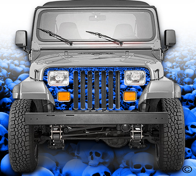 Light Blue Jeep Wrangler Grill Wraps Skulls Skull Crusher YJ 1987-1995