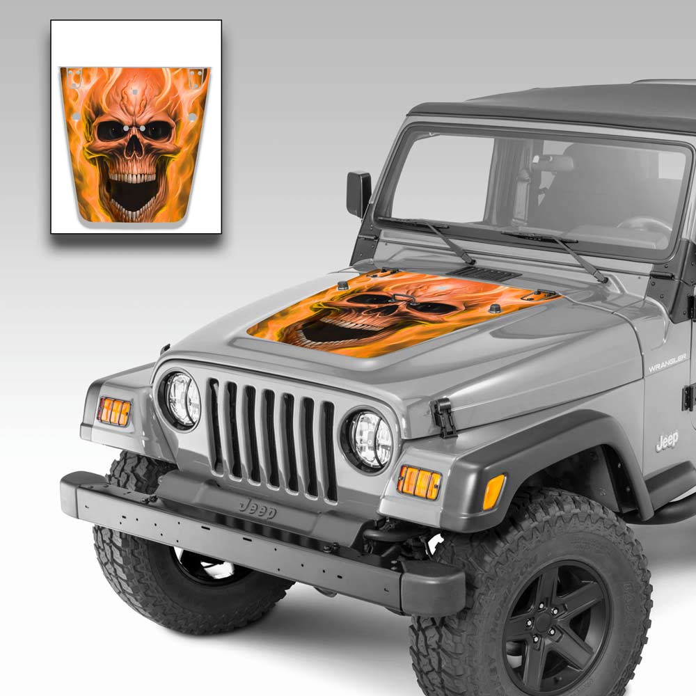 Jeep Wrangler Hood Decal Flaming Skull Kit for Jeep TJ 1996-2006 Orange Shorty