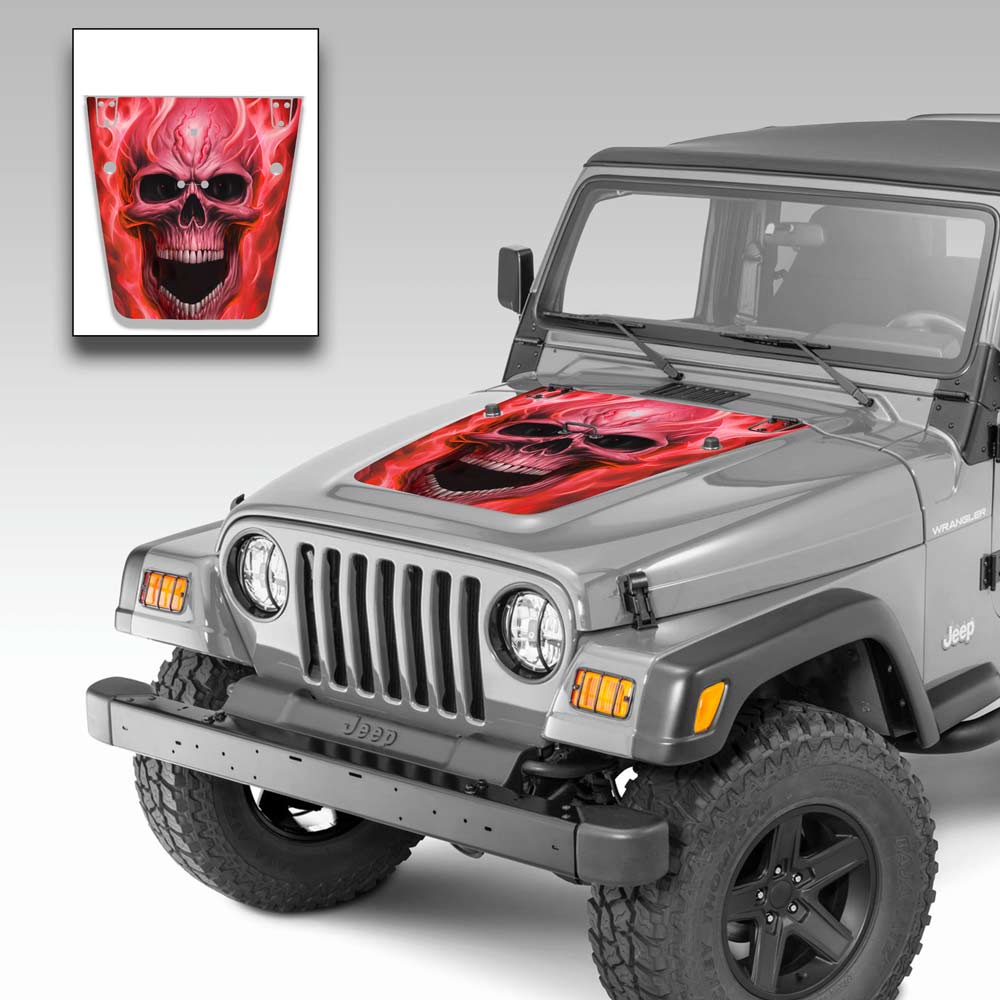 Jeep Wrangler Hood Vinyl Decal Flaming Skull Kit for Jeep TJ 1996-2006 Red Shorty