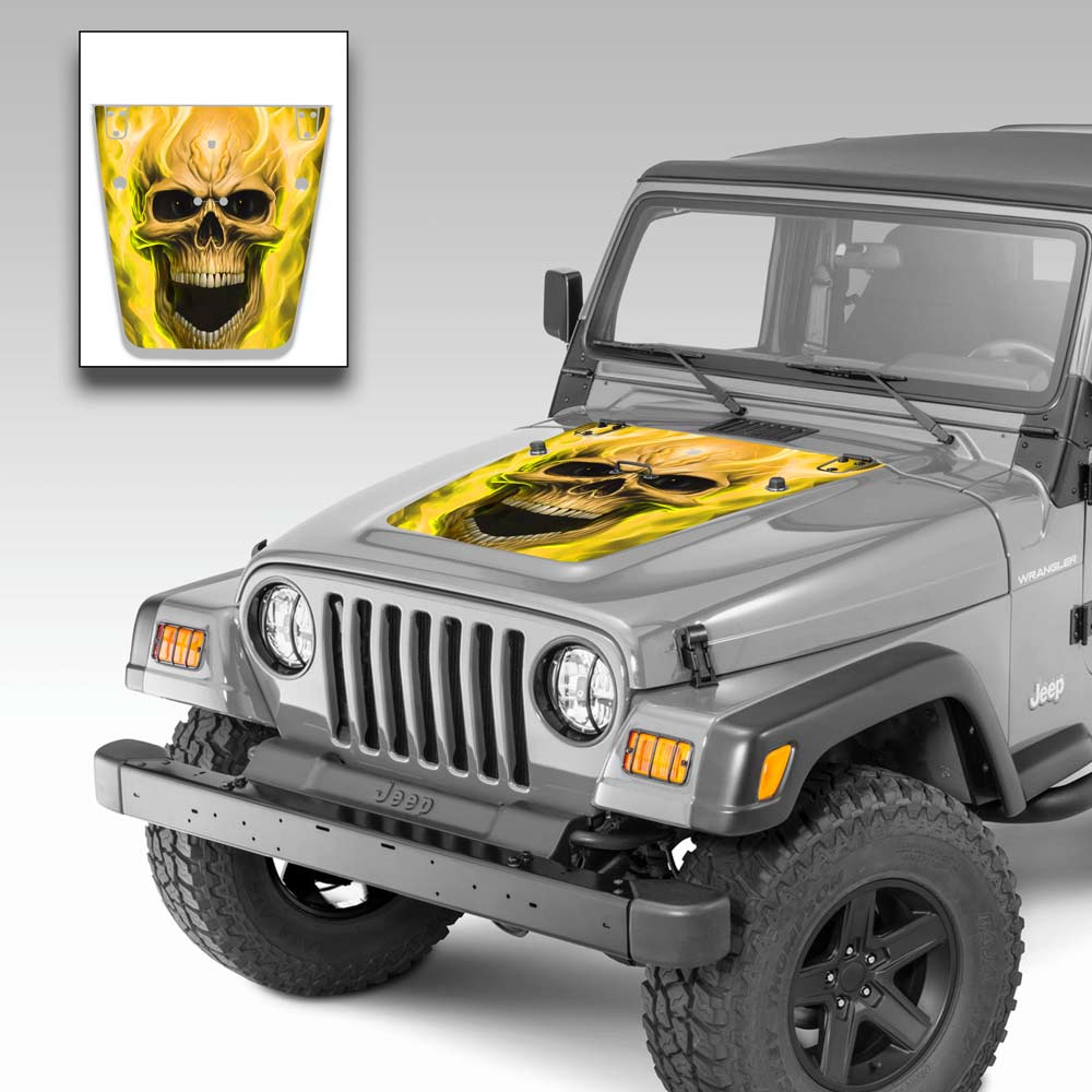 Jeep Wrangler Hood Wrap Flaming Skull Kit for Jeep TJ 1996-2006 Yellow