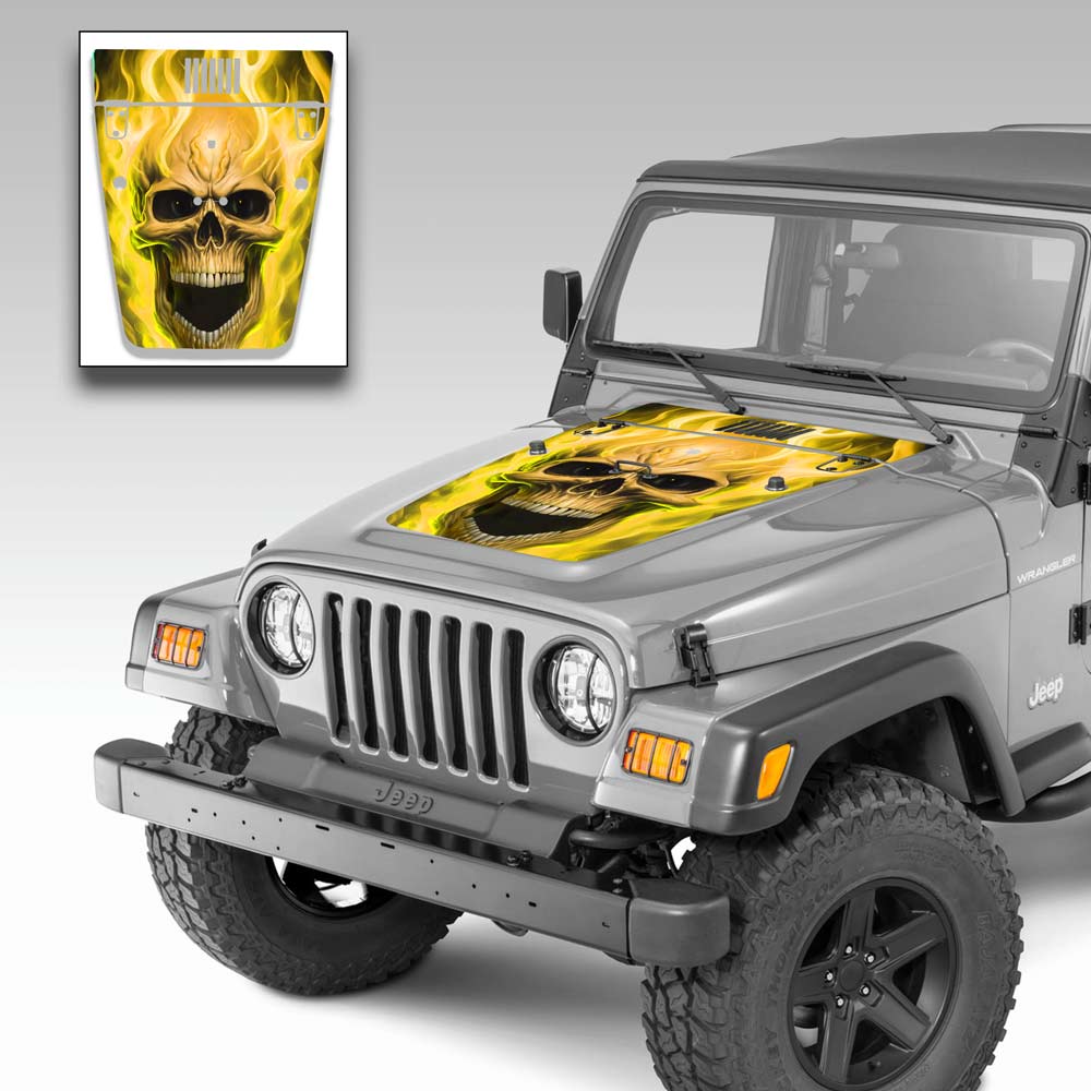 Jeep Wrangler Hood Vinyl Flaming Skull Kit for Jeep TJ 1996-2006 Yellow