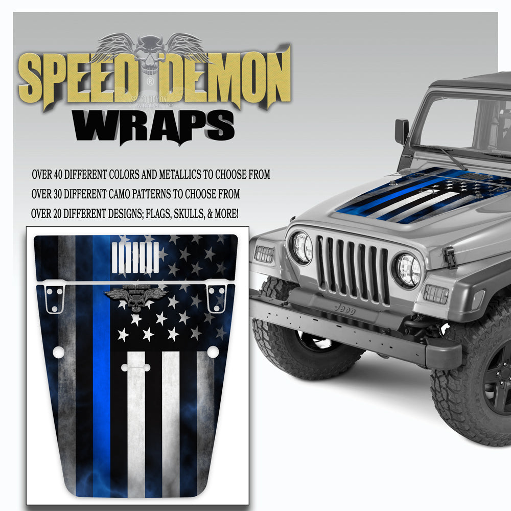 Jeep Wrangler Hood Decal American Flag Blue Line