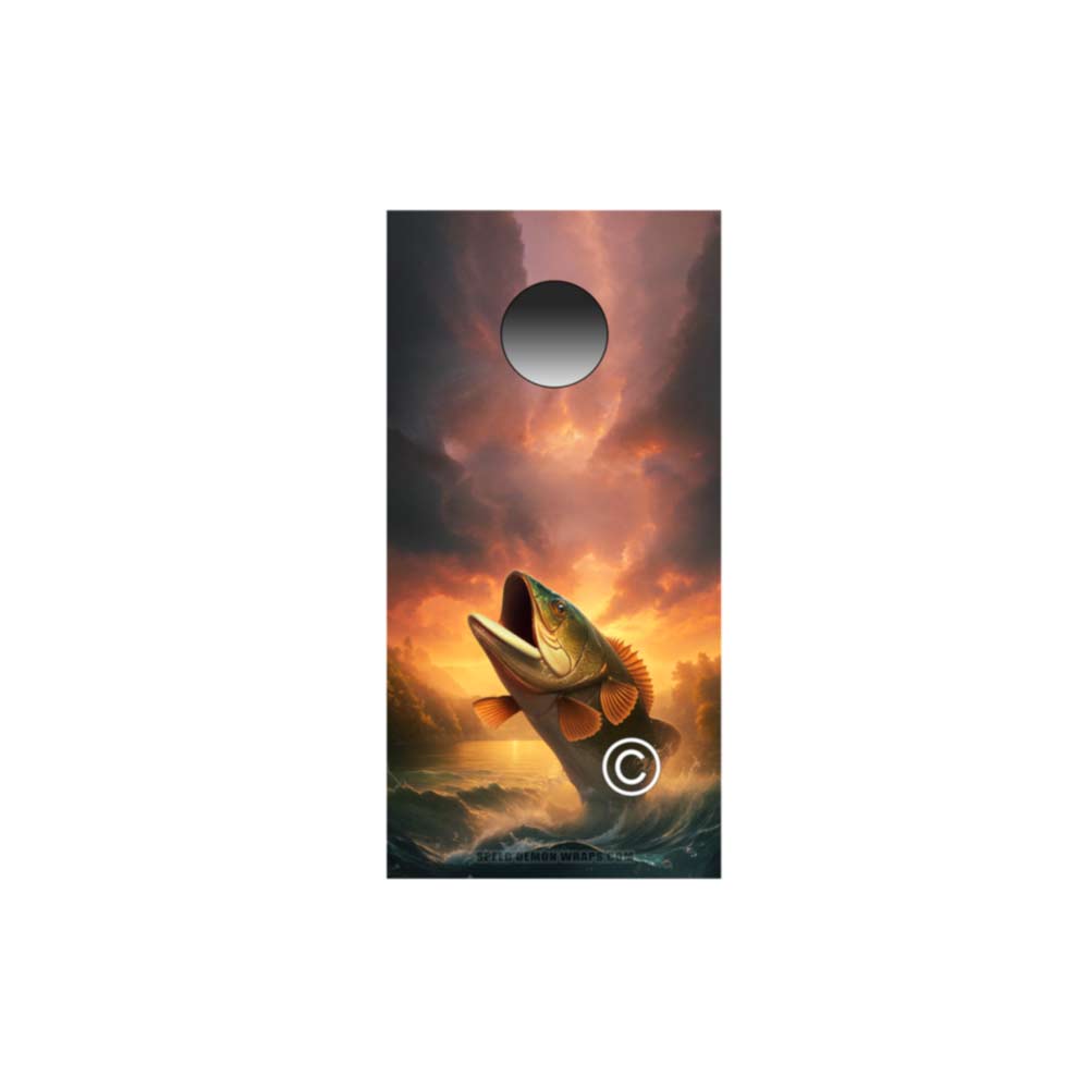 Largemouth Bass Sunset On The River Cornhole Wraps