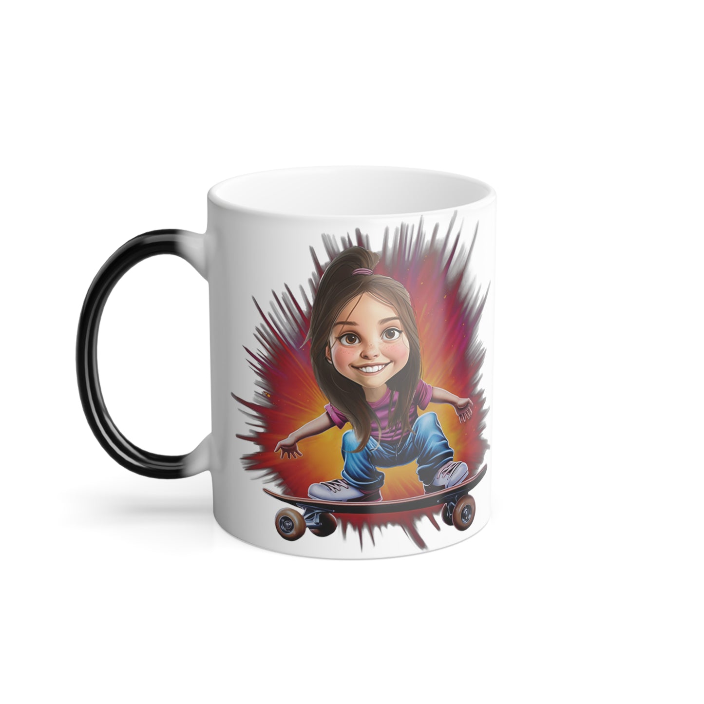 Child on a Skateboard Custom Cartoon Caricature From Photo Personalized Magic Mug