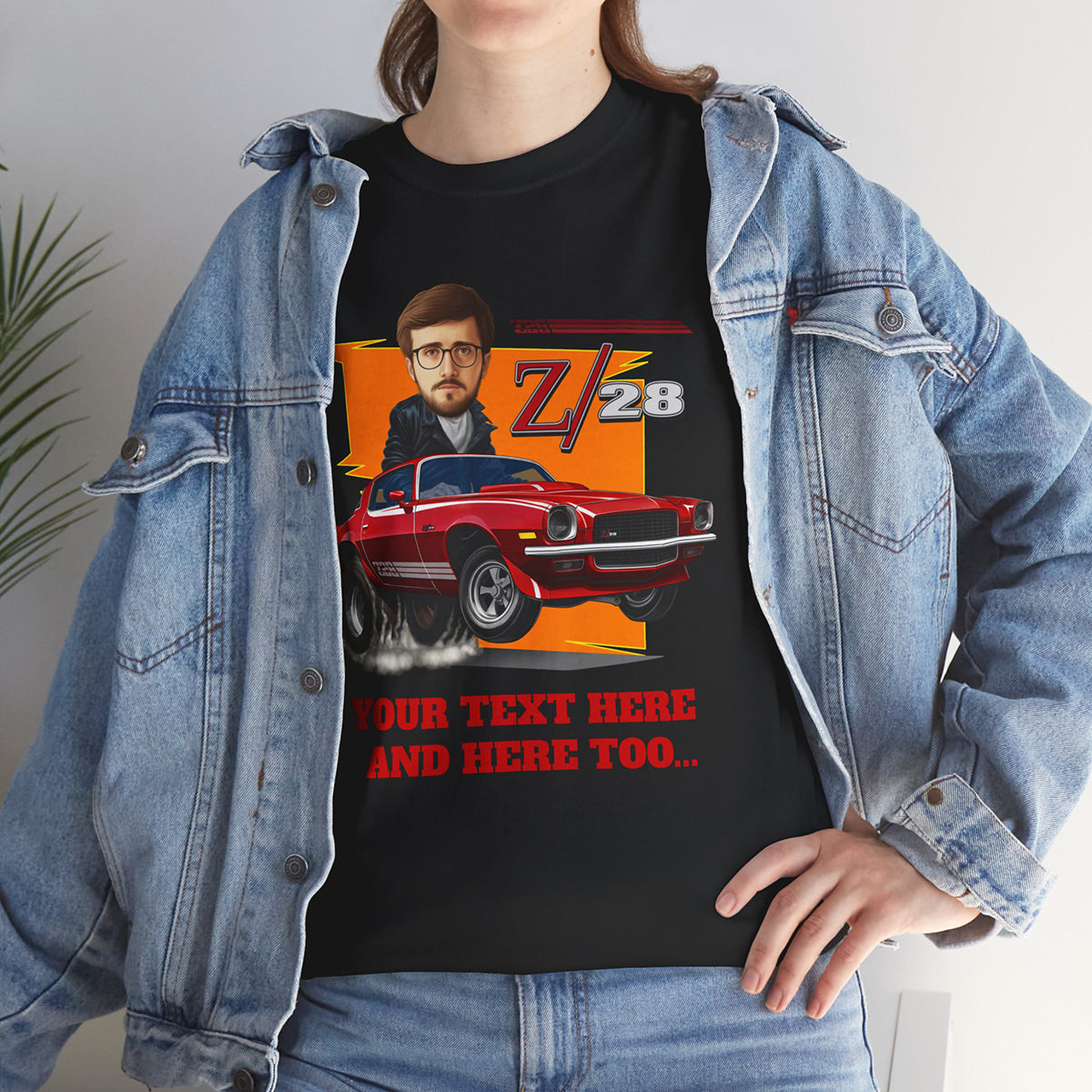 Z-28 Camaro Hotrod Car Caricature T-Shirt from Photo