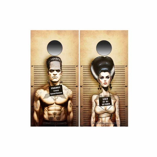 Mug Shot Of Frankenstein And His Bride Lily Cornhole Wraps