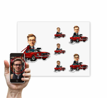 Personalized Mustang Car Caricature from Photo Muscle Car Sticker - 6 Pack