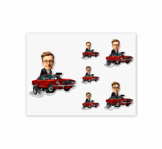 Personalized Mustang Car Caricature from Photo Muscle Car Sticker - 6 Pack