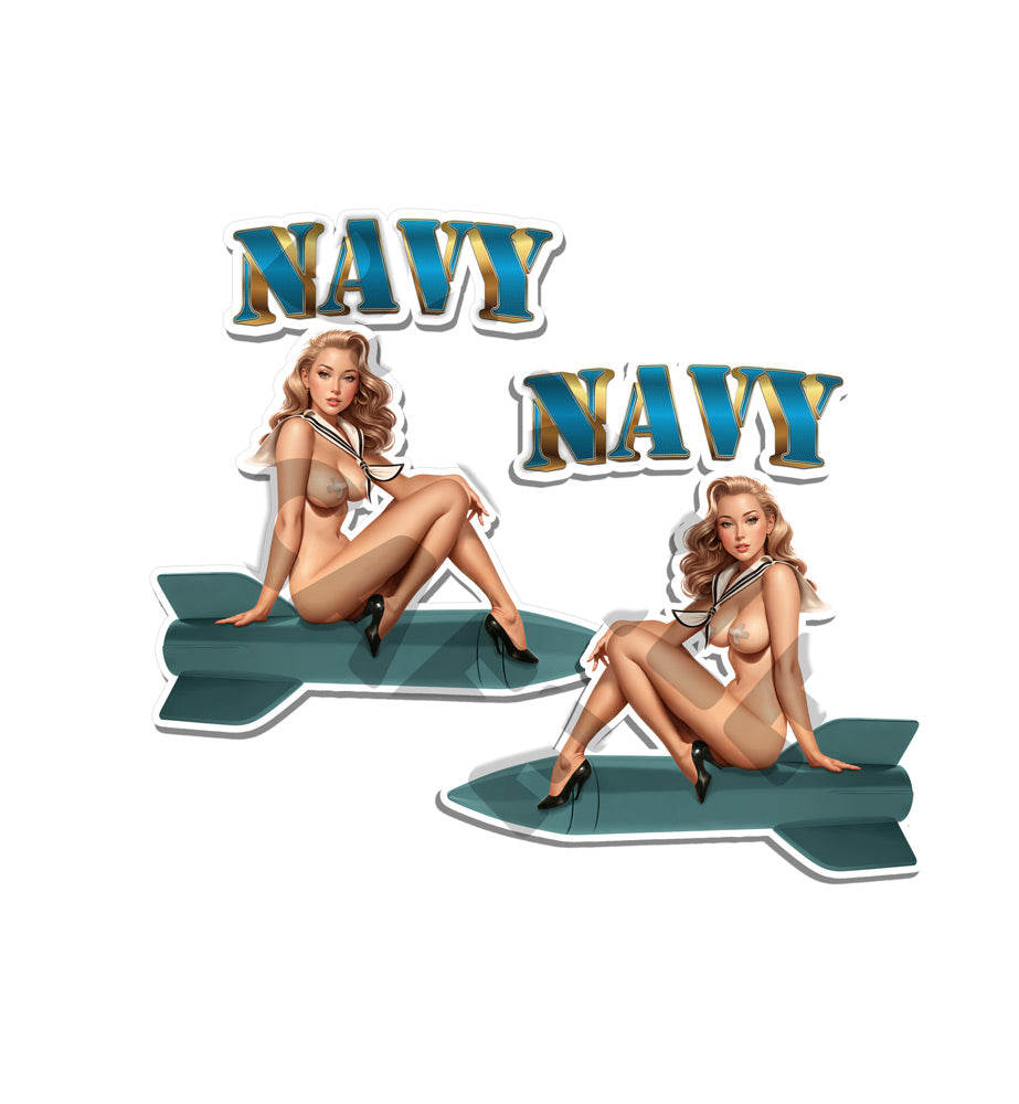 Navy Bomber Pin Up Bomber Sexy Vintage Sticker WW2 Nose Art Mirrored Decals