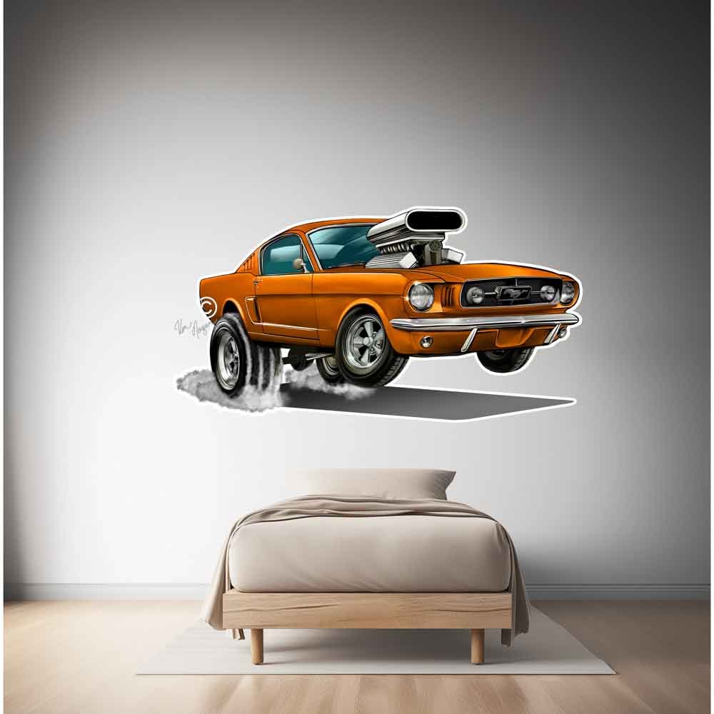 Mustang Car Caricature Wall Decals - Racing Caricature Mural From Photo