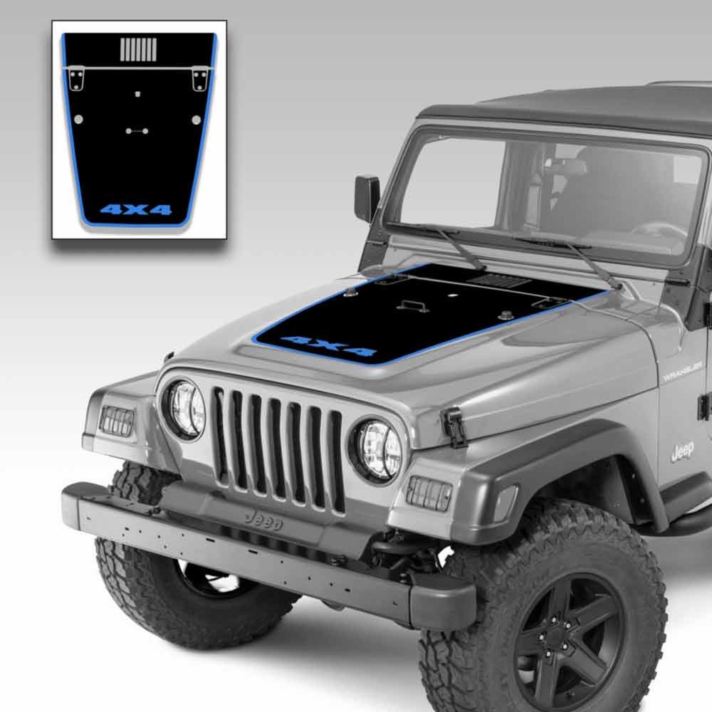 Jeep Wrangler Hood Vinyl Graphics Decal Stripe Kit for Jeep TJ 1996-2006 Blue 4x4