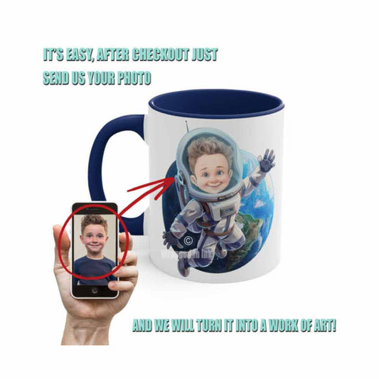 Child Astronaut in Space Coffee Mug Caricature From Photo