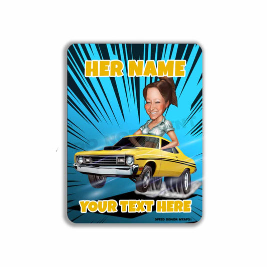 Plymouth Duster Muscle Car Caricature Personalized Cartoon from Photo Mechanic Metal Sign
