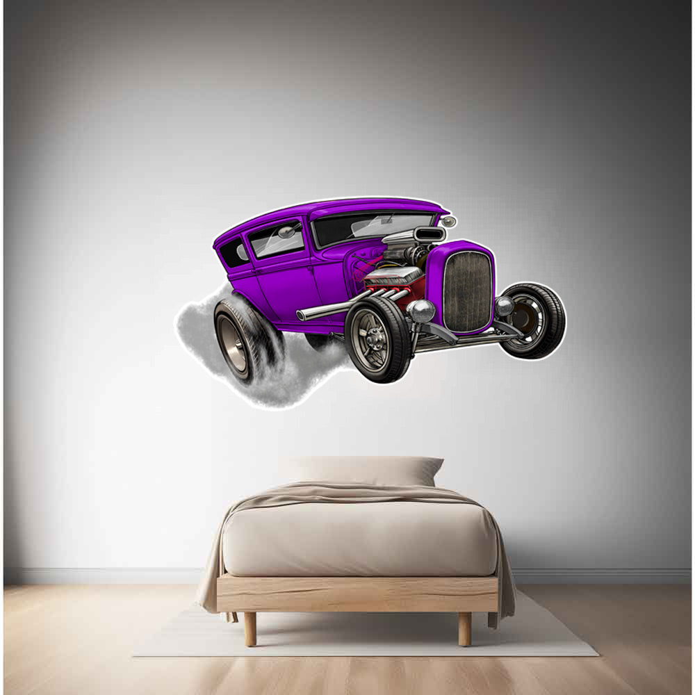 Child Driving 1929 Ford Sedan Tudor Wall Decals - Caricature Mural From Photo