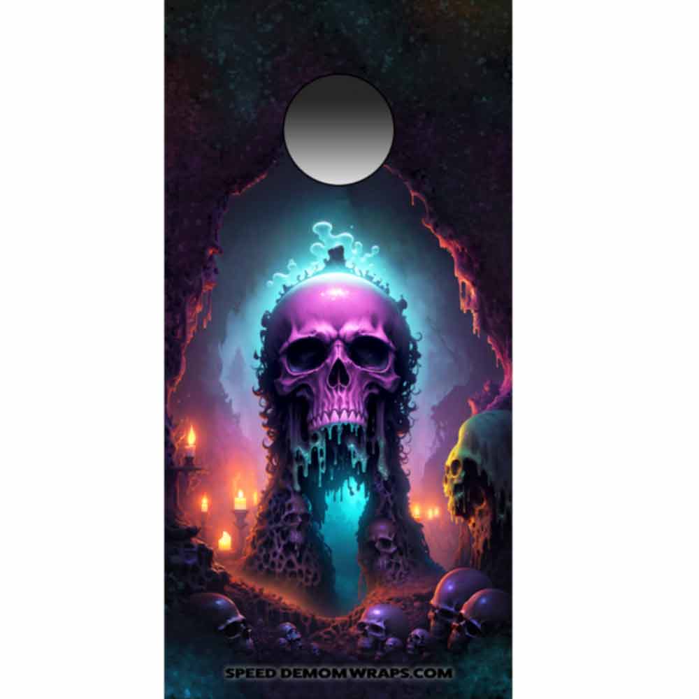 Purple Skull Ooze Cornhole Wraps LEFT